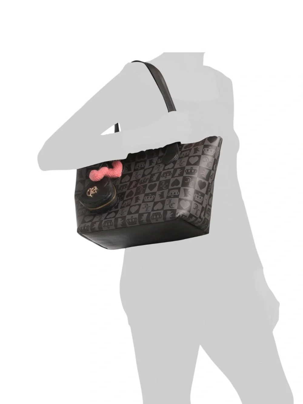 Juicy Couture Black Scalloped Tote with Pink Heart Pouch and Bag Charm NWT - Picture 2 of 4